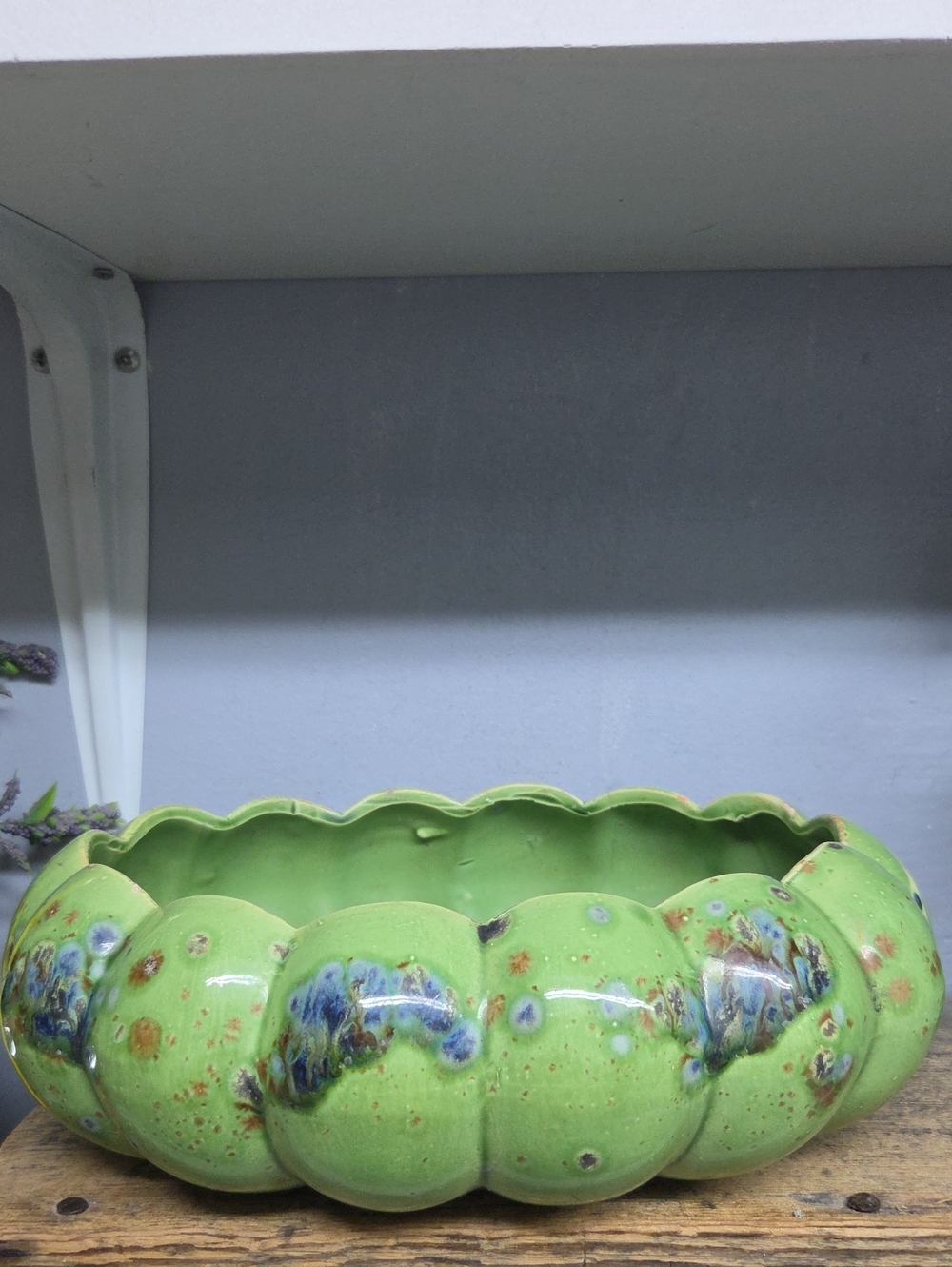 Vintage Green Glazed Ceramic Bubble Planter Bowl